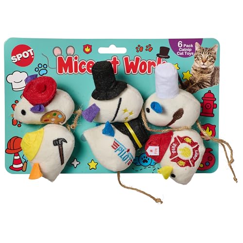 SPOT Mice at Work Cat Toys, Catnip Filled Plush Mice for Indoor Cats, Lightweight Toy Mice with Career Designs, for Single or Multi Cat Homes, 3 in, 6 Count