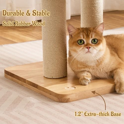 Modern Solid Wood Cat Tree for Indoor Cats Large Adult, 50in Tall Cat Tower with Sisal Scratching Posts, Cat Scratcher Cardboard, Cozy Cat Beds Cave Condo, Multi-Level Cat Furniture - color: Natural