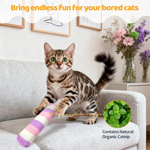 Kerros Cat Toys Pillows 3 Pack, Soft Cat Kitten Toy with Catnip Inside Interactive Toys for Indoor Cats Kittens Self Play, Kick, Swatting, Biting, Hunting, Exercise