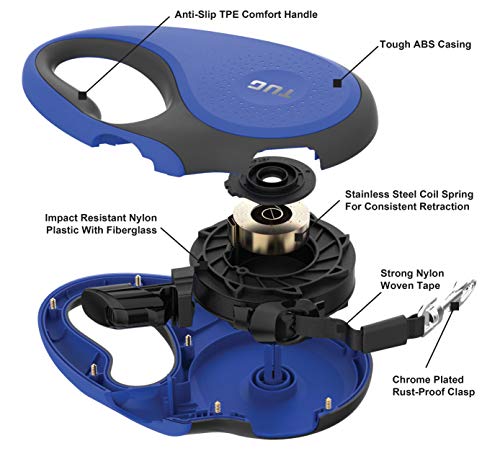 TUG 360° Tangle-Free Retractable Dog Leash with Anti-Slip Handle | 16 ft Strong Nylon Tape | One-Handed Brake, Pause, Lock (Small, Blue) - color: Blue, size: Small