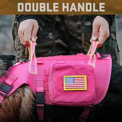 Dog Harness Medium Sized,Tactical Dog Harness with Handle,No Pull Military Style Service Dog Vest with Pockets Adjustable for Medium Large Dogs,Hot Pink,Chest 15.5-25.5" - color: Hot Pink, size: S:Chest 17-25",Fit 20-35lbs