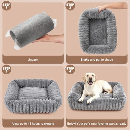 Dog Beds Large Sized Dog, Washable Self Warming Dog Cat Bed Rectangle Orthopedic Large Pet Sofa, Super Soft Plush Rabbit Fur Pet Couch Cute Cat Bed with Removable Zipper Cover & Anti-Slip Bottom - size: 36*28*8 inches
