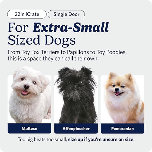 MidWest Homes for Pets 22-Inch iCrate for Extra-Small Breeds, Up to 15 lbs, Single Door Folding Dog Crate with Divider Panel, Leak-Proof Tray & Secure Latch, Portable, Durable & Easy to Assemble - size: 23.0"L x 14.0"W x 16.2"H