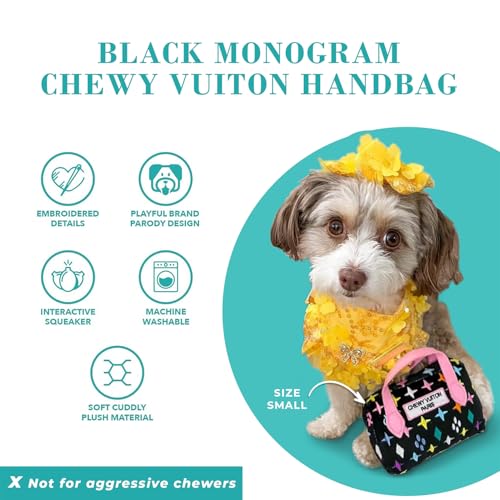 Haute Diggity Dog Chewy Vuiton Handbag Plush Squeaky Dog Toy, Soft Durable Designer-Inspired Stuffed Puppy Chew Toys for Small & Medium Dogs, Machine-Washable (Black Monogram) Large - color: Black Purse, size: Large