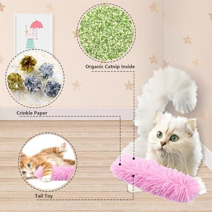 3 Pack Cat Pillows Toys, Soft Catnip Toy, Cat Chew Toy Exercise Kicker for Indoor Cats Kittens Kitty (Pink&Blue&Gray) - color: Pink&Blue&Gray