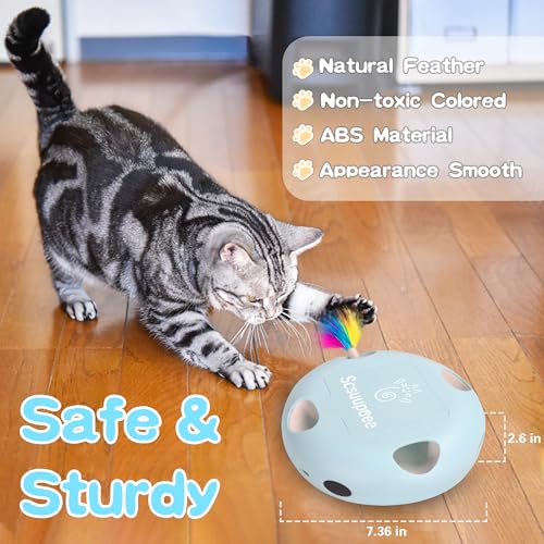 Cat Toys, Rechargeable Interactive Cat Toy, Smart Sensor Pop-Up Feather Toy with 7 Holes, USB Powered Automatic Kitten Toy for Indoor Cats, Blue - color: blue