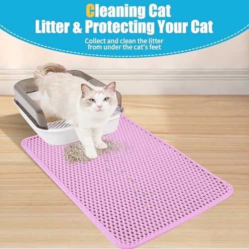 Cat Litter Mat, Kitty Litter Collector, Double Layered Honeycomb Design Waterproof, Anti Urine, Anti Slip, Easy to Clean, Limit Garbage (26"x46.5", Pink) - color: Pink, size: 26" x 46.5"