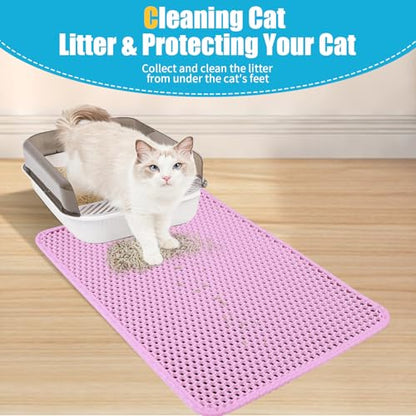 Cat Litter Mat, Kitty Litter Collector, Double Layered Honeycomb Design Waterproof, Anti Urine, Anti Slip, Easy to Clean, Limit Garbage (26"x46.5", Pink) - color: Pink, size: 26" x 46.5"