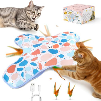 Interactive Cat Toys, Hide and Seek Cat Toy, 2 in 1 Automatic Moving Concealed Feathers for Indoor Cats, Non-Slip Suction, Touch Activated, USB Rechargeable, Blue - color: Blue