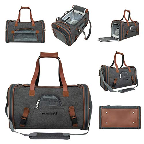 Mr. Peanut's Airline Approved Soft Sided Pet Carrier, Low Profile Gold Series Tote, Premium Brand Self Locking Zippers, Under Seat Compatibility, Plush Faux Fleece Bedding with a Sturdy Plywood Base - color: Charcoal Ash