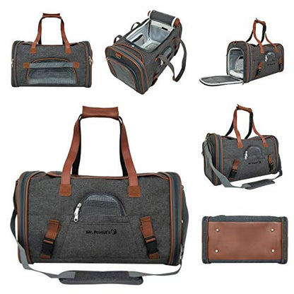 Mr. Peanut's Airline Approved Soft Sided Pet Carrier, Low Profile Gold Series Tote, Premium Brand Self Locking Zippers, Under Seat Compatibility, Plush Faux Fleece Bedding with a Sturdy Plywood Base - color: Charcoal Ash