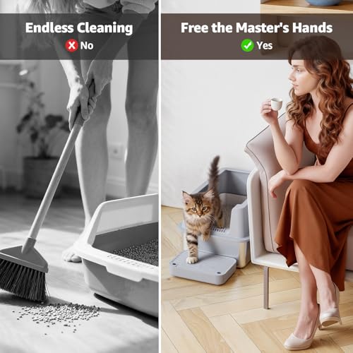 Litter Box Step, Litter Box Ramp/Catcher with Filter Function, Anti-Tracking & Easy to Clean,Non-Slip,Ideal for Small & Elderly Cats,Grey