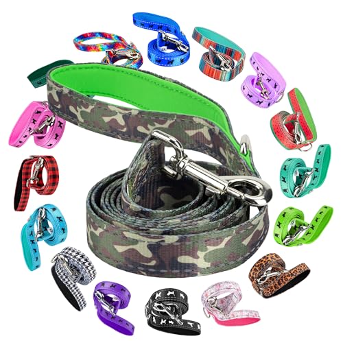 EcoBark Dog Leash - Soft & Reflective Comfort Training Leashes with Padded Handle - Strong Durable Heavy Duty - Training and Pulling for Small, Medium or Large Dogs (Camo) - color: Camo, size: 5 ft x 3/4 in - Narrow Width