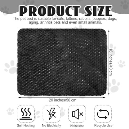 Drydiet 4 Pcs Self Heating Cat Pad Self Warming Cat Bed Dog Heating Pad Washable Thermal Pet Mat for Indoor Outdoor Pet 16 x 20 Inch Removable Non Slip(Black) - color: Black