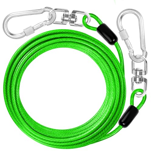 Dog Tie Out Cable: 10 ft Dog Lead for Yard - Heavy Duty Chain Leash Outside for Small Large Dogs Up to 500 lbs - Outdoor Dog Runner Tether - color: Green, size: 10FT