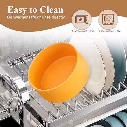 Yellow Ceramic Elevated Raised Cat Bowl with Wood Stand No Spill Pet Food Water Feeder Cats Small Dogs - color: Yellow, size: Medium Dog Bowls 850ML*1