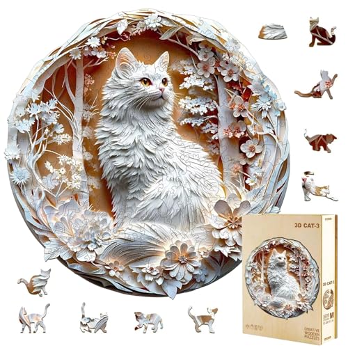 Wooden Puzzles Adults, 3D Cats Wooden Puzzles 100 Pieces, Unique Animal Shaped Wood Challenging Jigsaw Puzzles Christmas Birthday Gifts for Cat Lovers Friends, 8.5x8.5in - color: B 3d Cats, size: Small