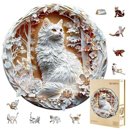 Wooden Puzzles Adults, 3D Cats Wooden Puzzles 200 Pieces, Unique Animal Shaped Wood Challenging Jigsaw Puzzles Gifts for Adults, 11.4x11.4in - color: B 3d Cats, size: Medium