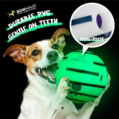 BOWHAUS Giggle Glow in The Dark Ball for Dogs, 5.5 Inch Interactive Dog Exercise Toys, Indestructible Fun Squeaky Chew Toy, Non-Toxic Durable PVC Chew Ball for Indoor Outdoor Play - style: Glowing Ball