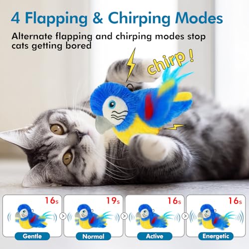 Vannon Cat Toys Flapping Bird(Cannot Fly), Rechargeable Touch Activated Kitten Toy Interactive Cat Exercise Toys with Catnip and Feather for Indoor Cat - Bule - color: Blue