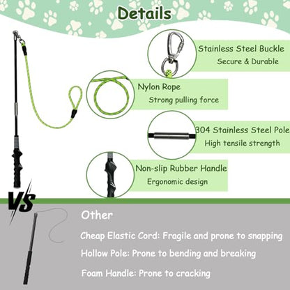 Flirt Pole for Dogs Heavy Duty, Interactive Chase & Tug of War Teaser Wand with Detachable Replacement Knot Ball and Rope Chewing Toys Flirt Stick for Small Medium Large Dogs Exercise & Training - color: green