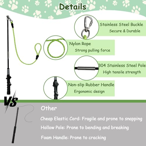Flirt Pole for Dogs Heavy Duty, Interactive Chase & Tug of War Teaser Wand with Detachable Replacement Knot Ball and Rope Chewing Toys Flirt Stick for Small Medium Large Dogs Exercise & Training - color: green