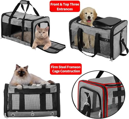 Soft Sided Cat/Dog Carrier,Collapsible Pets Travel Carriers for Pet/Puppy with Shoulder Strap & Removable Mat,Mesh Top Load Small Dogs/Cats Carry Bag Up to 17 Lbs TSA Airline Approved（Grey,M） - size: M Grey