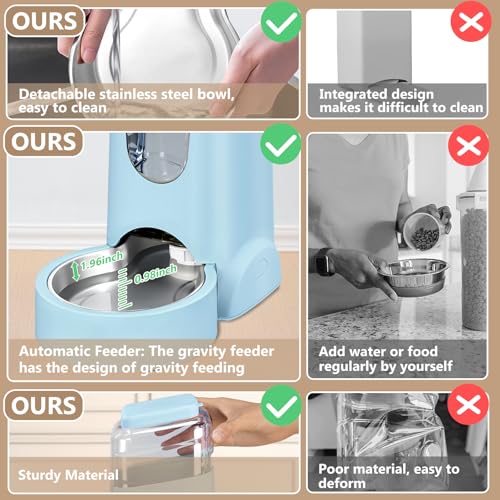Portable Automatic Cat Feeder and Water Dispenser with Stainless Steel Bowl Dog Gravity Food Feeder and Waterer for Small Medium Pets Puppy Kitten 1 Gallon x 2 (Light Blue（3.8L*2）) - color: Light Blue（3.8L*2）