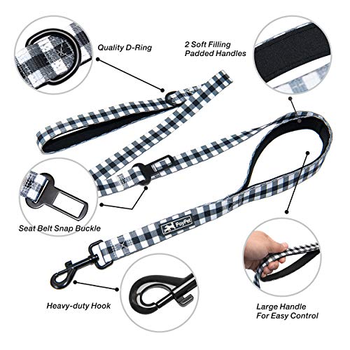 PoyPet 5 Feet Dog Leash - 2 Cushioned Handles - Functional Car Seat Belt (Grid, L) - color: Grid