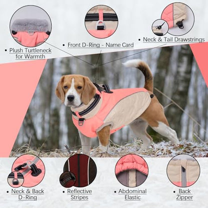 Zippered Small Dog Winter Coat, Turtleneck Reflective Fleece Jacket, Water Resistant Warm Dog Clothes with Buckles & D Ring for Leash and Name Card - XS Pink - color: Pink, size: X-Small