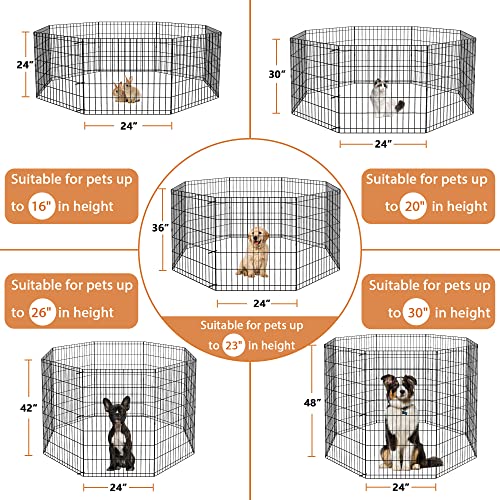 Pet Dog Playpen 24/30/36/42/48 Inch Metal Portable Dog Exercise Pen Indoor Outdoor Folding Yard Puppy Dog Fence for Small Medium Large Dogs 8 Panel