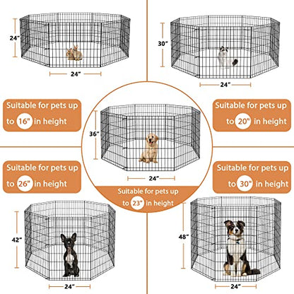 Pet Dog Playpen 24/30/36/42/48 Inch Metal Portable Dog Exercise Pen Indoor Outdoor Folding Yard Puppy Dog Fence for Small Medium Large Dogs 8 Panel