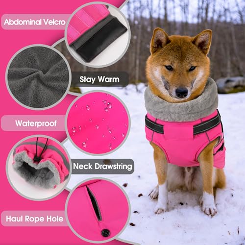 Dog Coat Small, Built-in Harness Dog Jacket with Warm Fleece Lining, Waterproof Reflective Dogs Winter Coat, Pet Coats with Pocket and Trash Bags (Pink, Small) - color: Pink, size: Small
