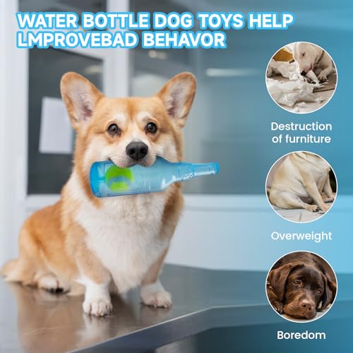 Water Bottle Dog Toy,Dog Toys for Aggressive Chewers,Water Bottle with Tennis Ball,Suitable for Small and Medium Pets to Exercise Outdoors(Blue) - color: Blue