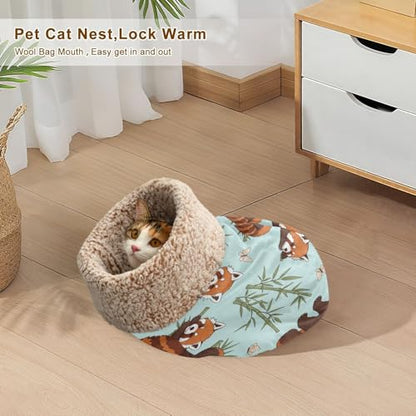 Cute Red Panda Animals Cat Bed Small Dog Bed Cat Beds Pet Sleeping Bag Comfortable Fuzzy Beds for Pets Indoor Winter