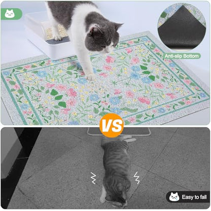Glittme Cat Litter Mat with Non-Slip Bottom Litter Box Mat 40"X30" Litter Trapping Mat Easy to Clean Washable Cat Food Mat for Kitty,XL - color: Blue-pink, size: 40"x30"