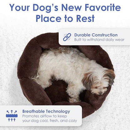 AMERICAN KENNEL CLUB Round Plush Dog Bed - 20" Cozy Donut Design for Small Pets, Ultra-Soft Washable Pet Bed with Non-Slip Bottom, Durable High-Loft Filling, Brown - color: Brown