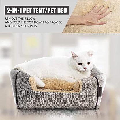 WINDRACING Cat Bed - Cat Cave House Tent with Washable Cushioned Pillow, Soft Kitten Beds, Pet Furniture (Large, Beige) - color: Beige, size: L(17.5 x 17.5 x 17.5 Inch)