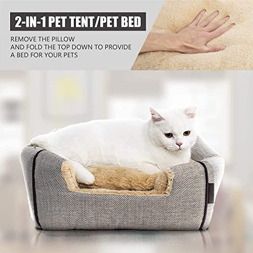 WINDRACING Cat Bed - Cat Cave House Tent with Washable Cushioned Pillow, Soft Kitten Beds, Pet Furniture (Large, Beige) - color: Beige, size: L(17.5 x 17.5 x 17.5 Inch)