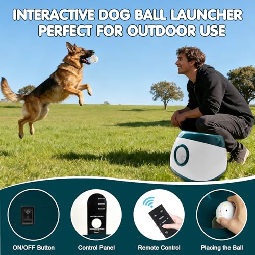 MEKAPLE Automatic Dog Ball Launcher, Upgraded Interactive Dog Balls Thrower with 3 Distance 29Ft-79Ft, Remote Control Ball Launcher for Medium&Large Dogs, 6 Etpu Balls Included (Dark Green) - color: Dark Green