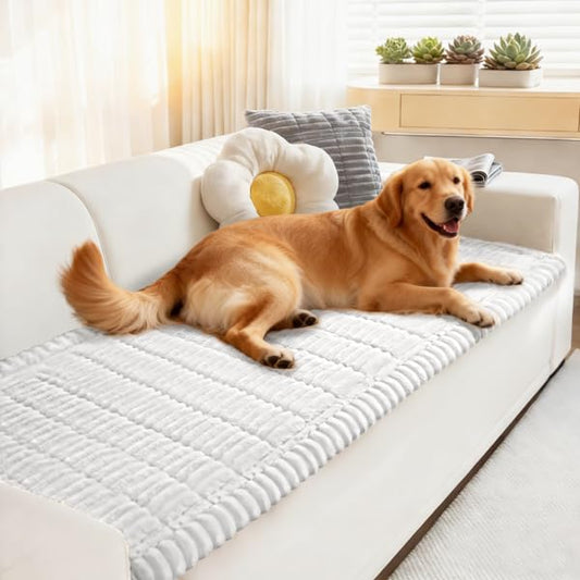 Couch Covers for Dogs Washable, Fuzzy Sofa Covers for Pet, Non Slip Dog Sofa Covers for 2 Cushion Sofa, Sofa Slipcover Cushion Protector Pets Mat Dog Bed Mats(White, 27"x59"/70x150cm) - color: White