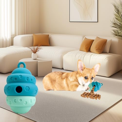 Dog Puzzle Toy Dispenser - Interactive Dog Toys for Large & Medium Breeds - Mental Stimulation Ball with Detachable Lid - Food-Grade Silicone Toy for Stress Reduction - color: blue