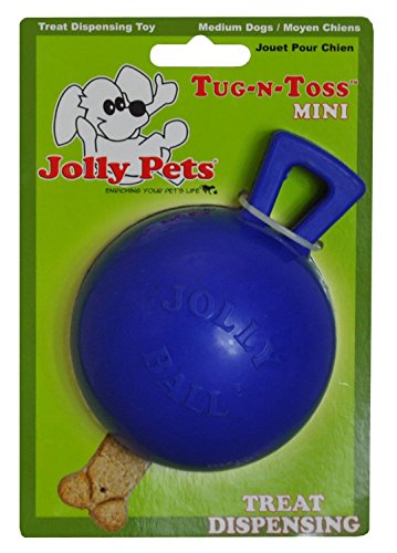 Jolly Pets Tug-n-Toss Heavy Duty Dog Toy Ball with Handle, 3 Inches/Mini, Blue, Model:403 BL - color: Blue, size: 3 in/Mini