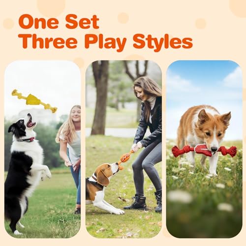 FOFOS Dog Chew Toys for Aggressive Chewers, 3 Pack Rubber Dog Rope Toys, Tough Toys for Boredom Relief and Cleaning Teeth, Indestructible Tug of War Toys for Small Medium Dogs