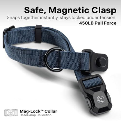 Scout Supply Co.Heavy Duty Dog Collar with Quick-Release Magnetic Buckle, Adjustable Double Layer Nylon Dog Collar for Medium Dogs, (Navy Blue, M: 14" to 18") - color: Navy Blue, size: M: 14" to 18"