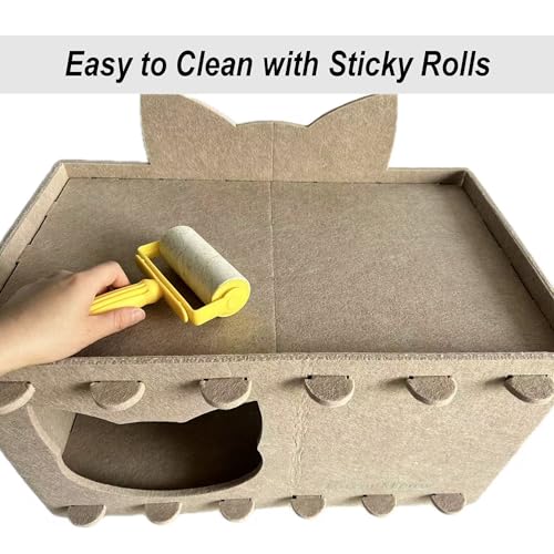 Cat House Cat Ear Design, Large Spacious Cozy Indoor Cat Bed Cave, Scratch Resistant Strong Thick Premium Felt Condo, Fun Hideaway for Multiple Cats, Up to 35LB, 21.5x13x11.6 inches (Beige)