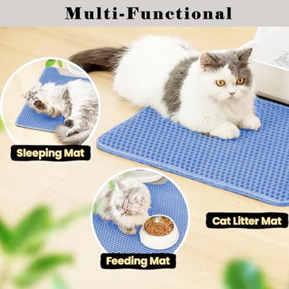 HCY&WLD Cat Litter Mat, Honeycomb Double Layer Cat Litter Trapping Mat, Waterproof Urine Proof Non-Slip, Scatter Control, Less Waste, Easier to Clean (Blue, 35" X 24") - color: Blue