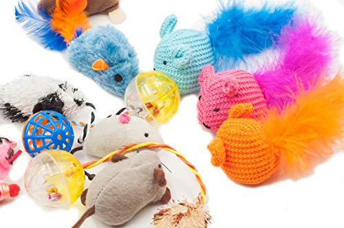 Fashion's Talk Mouse Cat Toys Mixed Bag 27 Assorted Mice Toy for Cats Kitten Catnip,Feather,Furry,Rattle,Plush,Interactive Kitty Toys - size: Assorted mice pack