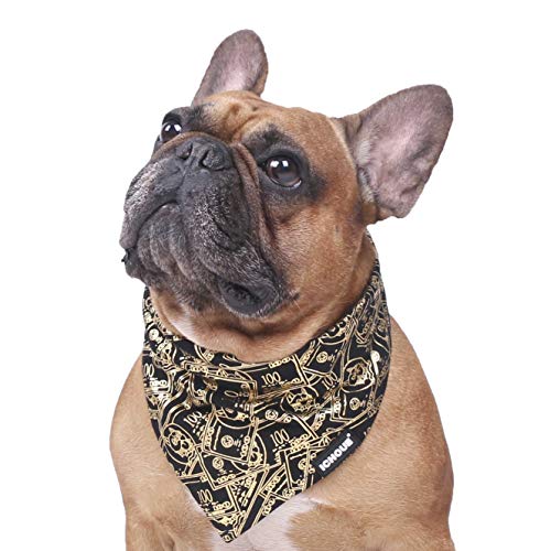 iChoue Original Print French Bulldog Bandanas Washable Bibs Adjustable Triangle Scarfs for Frenchie Pug English Boston Terrier Dogs, Black Money, Small - color: Fashion Bandana Black Money, size: Small ( 5 - 25 lbs )