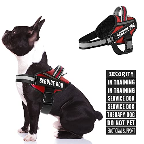 Dog Vest Harness and Patches Set, Animire in Training Service Dog Harness with 10 Dog Patches, Reflective Dog Vest with Handle for Small, Medium, Large, and Extra-Large Dogs - color: Red, size: MEDIUM (Chest: 21-28 Inch)